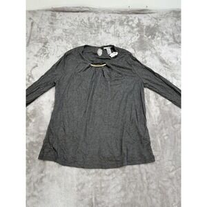 H&M Blouse Shirt Women's Size Medium Gray Long Sleeve Metal Hoop Front NWT